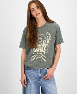 Rebellious One - Juniors' Mineral Wash Butterfly Graphic T-Shirt