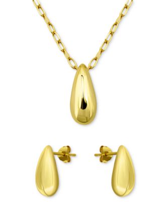 Macy's - 2-Pc. Set Polished Teardrop Pendant Necklace & Matching Stud Earrings