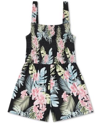 Hurley - Big Girls Smocked-Bodice Floral-Print Romper