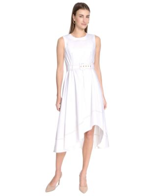 Calvin Klein - Women's Belted Sleeveless Asymmetric-Hem Dress