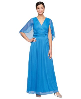 SL Fashions - Women's Glitter-Mesh Capelet-Sleeve A-Line Dress