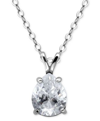 Giani Bernini - Cubic Zirconia Pear Solitaire Pendant Necklace, 16" + 2" extender