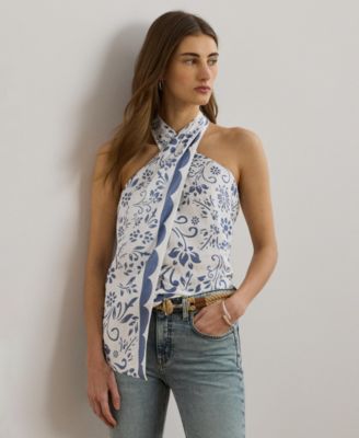 Lauren Ralph Lauren - Women's Floral Linen Sleeveless Halter Blouse