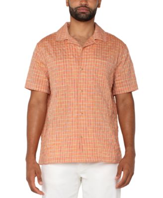 Liverpool Los Angeles - Men's Short Sleeve Grid Print Button-Front Camp Shirt