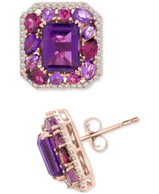 Macy's - Amethyst (6-1/5 ct. t.w.), Rose de France Amethyst (1-5/8 ct. t.w.) & Diamond (1/2 ct. t.w.) Halo Stud Earrings in 14k Rose Gold