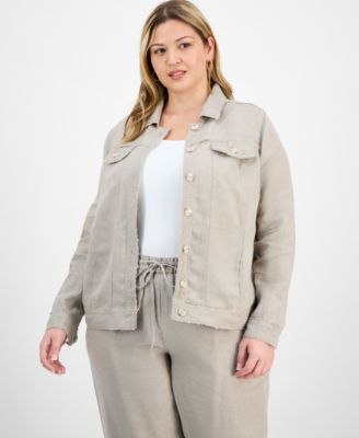 Charter Club - Linen Fringe-Trim Button-Up Jacket