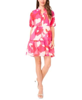 MSK - Women's Printed Tiered Short Babydoll Dress