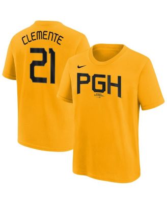 Nike - Big Boys and Girls Roberto Clemente Gold Pittsburgh Pirates Fuse City Connect Name Number T-Shirt