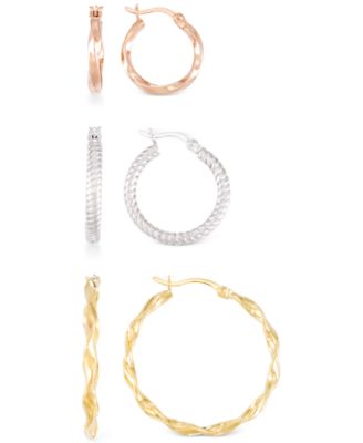 Macy's - Textured Round Hoop Earrings in 14k Rose & Yellow Gold Over Sterling Silver and Sterling Silver