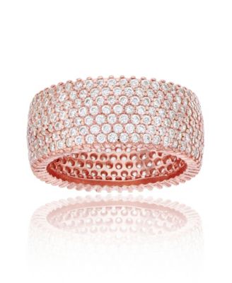 Macy's - White Cubic Zirconia Micropave Multi Row Eternity Band in 14K Rose, 14K Yellow, Black or Rhodium Plated Sterling Silver