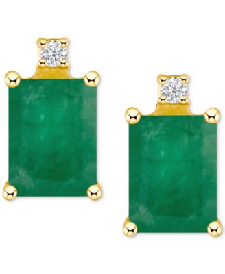 Macy's - Emerald (1-1/8 ct. t.w.) & Diamond Accent Stud Earrings in 14k Gold (Also in Ruby, Sapphire, & Tanzanite)