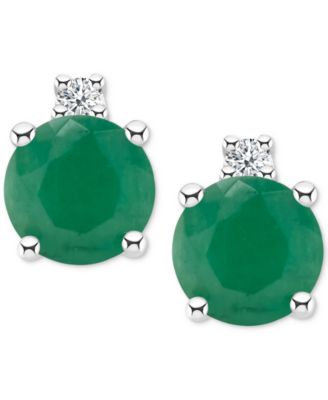 Macy's - Emerald (1/2 ct. t.w.) & Diamond Accent Stud Earrings in 14k White Gold (Also in Ruby, Sapphire, & Tanzanite)