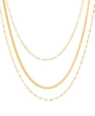 Italian Gold - Triple Layered Chain Necklace in 10k Gold