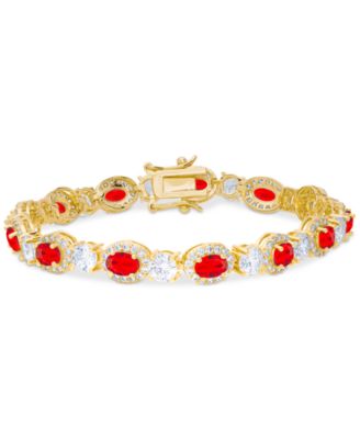 Macy's - Lab-Created Ruby (7-3/4 ct. t.w.) & Cubic Zirconia Halo Link Bracelet in Gold-Plated Brass