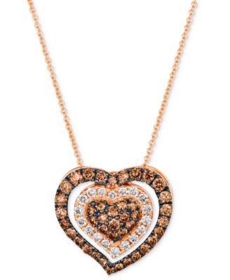 Le Vian - GODIVA x &reg; Chocolate & Nude Diamond (1-1/4 ct. t.w.) Heart 20" Adjustable Pendant Necklace in 14k Rose Gold