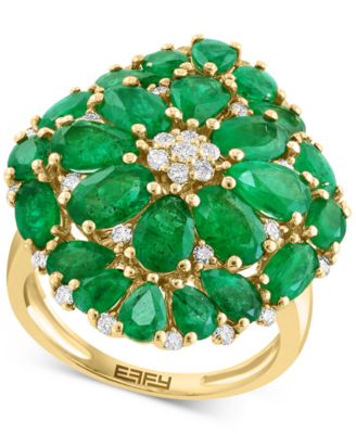 EFFY Collection - Emerald (6-1/4 ct. t.w.) & Diamond (3/8 ct. t.w.) Flower Cluster Ring in 14k Gold