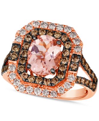 Le Vian - Peach Morganite (1-1/3 ct. t.w.) & Diamond (1-1/4 ct. t.w.) Halo Split Shank Ring in 14k Rose Gold