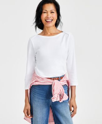 Style & Co - Women's Cotton 3/4-Sleeve Boat-Neck Top, Regular & Petite