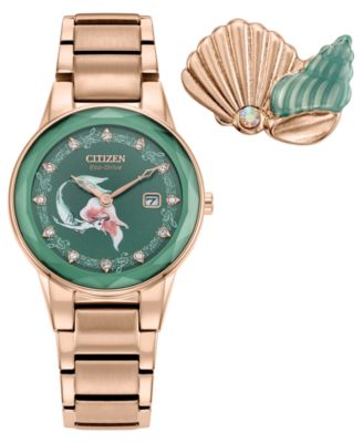 Citizen - Women's Disney Princess Ariel Rose Gold-Tone Stainless Steel Bracelet Watch 30mm Gift Set