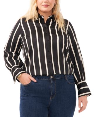 Vince Camuto - Plus Size Striped Button-Down Bell-Sleeve Shirt
