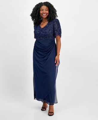 Alex Evenings - Plus Size Soutache Embellished Short-Sleeve Gown