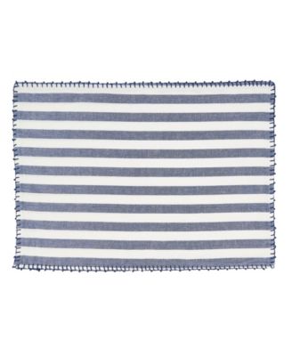 Saro Lifestyle - Classic Striped Whipstitch Pom Pom Placemat Set of 4,14"x20"