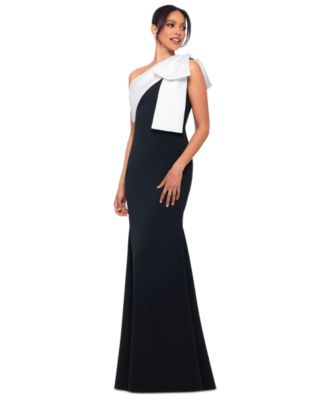 Betsy & Adam - Women's Bow-Trimmed One-Shoulder Gown