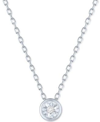 Macy's - Diamond Accent Bezel Pendant Necklace in Sterling Silver, 16" + 2" extender