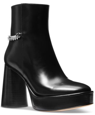 Michael Kors - Women's Carlisle Chain-Detail Black High Heel Platform Booties