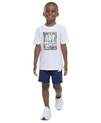 adidas - Toddler & Little Boys Short-Sleeve Graphic T-Shirt & 3-Stripe Shorts, 2 Piece Set&nbsp;