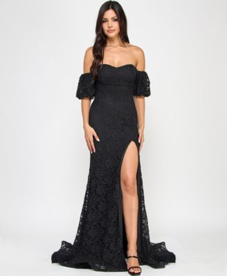 Emerald Sundae - Juniors' Lace Off-The-Shoulder Gown