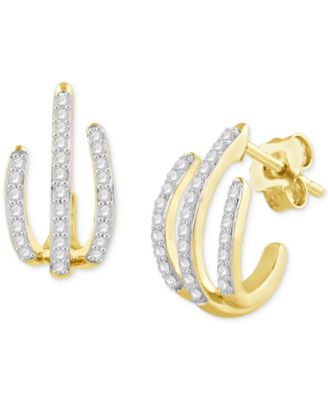 Macy's - Diamond Triple Row Huggie Hoop Earrings (1/3 ct. t.w.) in 14k Gold-Plated Sterling Silver