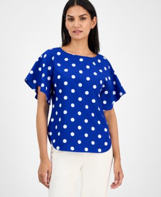 Anne Klein - Women's Printed Short-Sleeve Boat-Neck Top