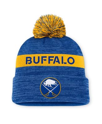 Fanatics - Men's Royal/Gold Buffalo Sabres Authentic Pro Rink Cuffed Knit Hat with Pom