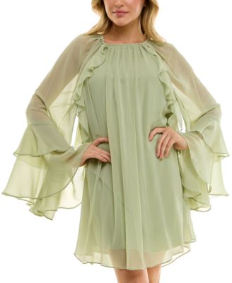B Darlin - Juniors' Ruffled Chiffon Long-Sleeve Dress