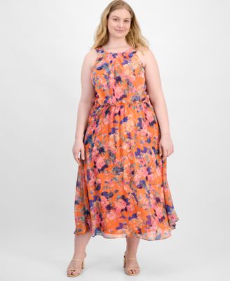 Robbie Bee - Plus Size Halter-Neck Chiffon Maxi Dress