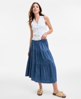 Nautica Jeans - Women's Three-Tiered Chambray Midi Skirt