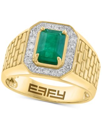 EFFY Collection - Men's Emerald (1-1/6 ct. tw.) & Diamond (1/3 ct. t.w.) Brick Texture Ring in 14k Gold