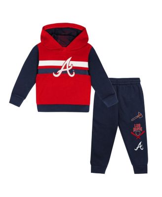 Outerstuff - Toddler 2-Piece Red/Navy Atlanta Braves Wind Up Pullover Hoodie and Sweatpants Set