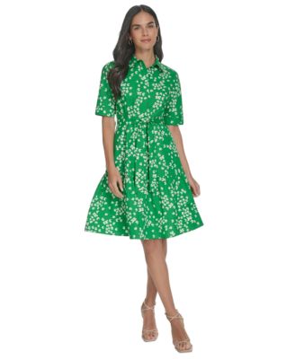 Calvin Klein - Women's Cotton Belted Ditsy-Print Shirtdress