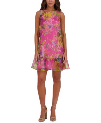kensie - Women's Printed Organza Flounce-Hem Mini Dress