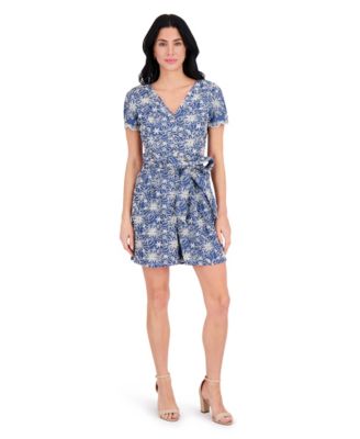 kensie - Women's Eyelet Short-Sleeve Belted Romper