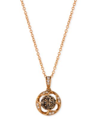 Le Vian - Chocolate Diamond & Vanilla Diamond Open Halo Cluster 18" Pendant Necklace (1/3 ct. t.w.) in 14k Rose Gold