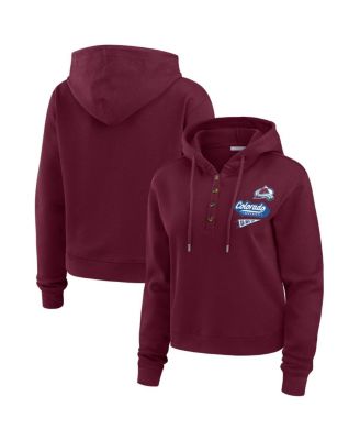 WEAR by Erin Andrews - Women's Burgundy Colorado Avalanche Waffle-Knit Pullover Hoodie
