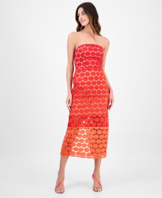 Sam Edelman - Women's Dotted Lace Strapless Midi Dress
