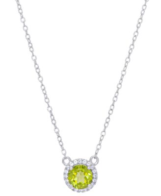 Macy's - Peridot (7/8 ct. t.w.) & Lab Grown White Sapphire (1/8 ct. t.w.) Halo 18" Pendant Necklace in Sterling Silver