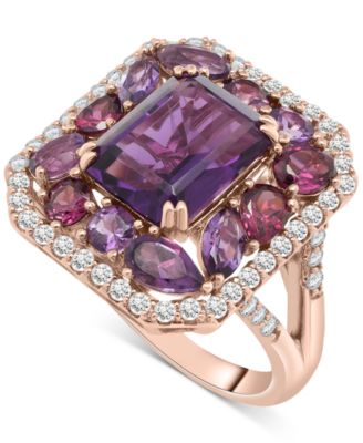 Macy's - Amethyst (4-1/6 ct. t.w.), Rose de France Amethyst (7/8 ct. t.w.) & Diamond (1/2 ct. t.w.) Halo Ring in 14k Rose Gold