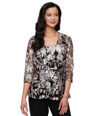 Alex Evenings - Women's Printed Tulle Jacket & Top Set