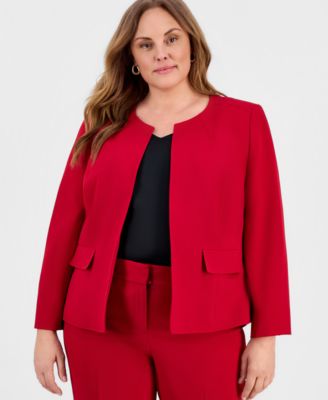 Kasper - Plus Size Collarless Open-Front Jacket
