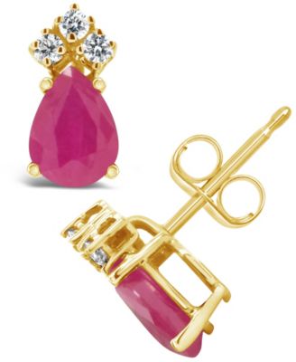 Macy's - Ruby (1 ct. t.w.) and Diamond (1/8 ct. t.w.) Stud Earrings in 14k Yellow Gold